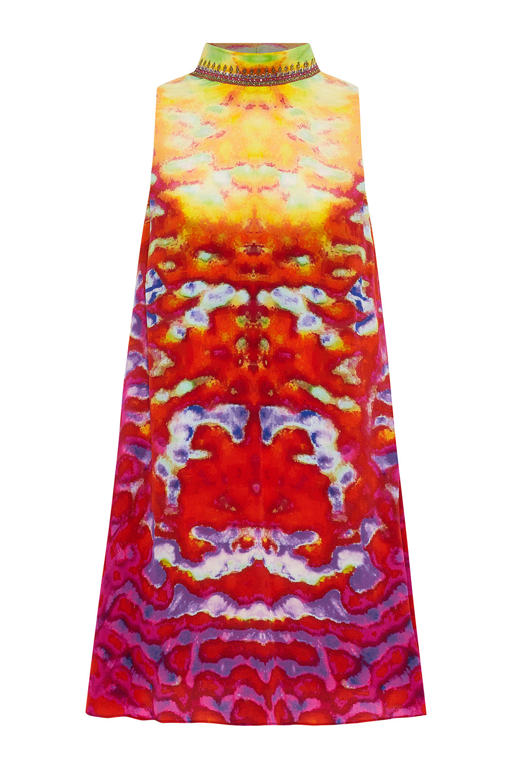 HIGH COLLAR SHIFT DRESS BANSHEE BECKONS