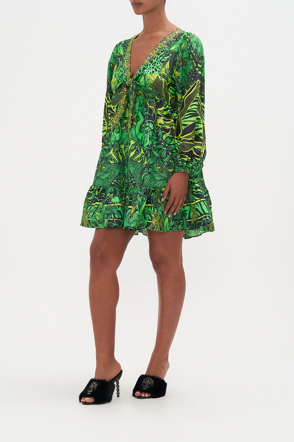 SHORT TIE FRONT BLOUSON DRESS GORILLA GROOVE