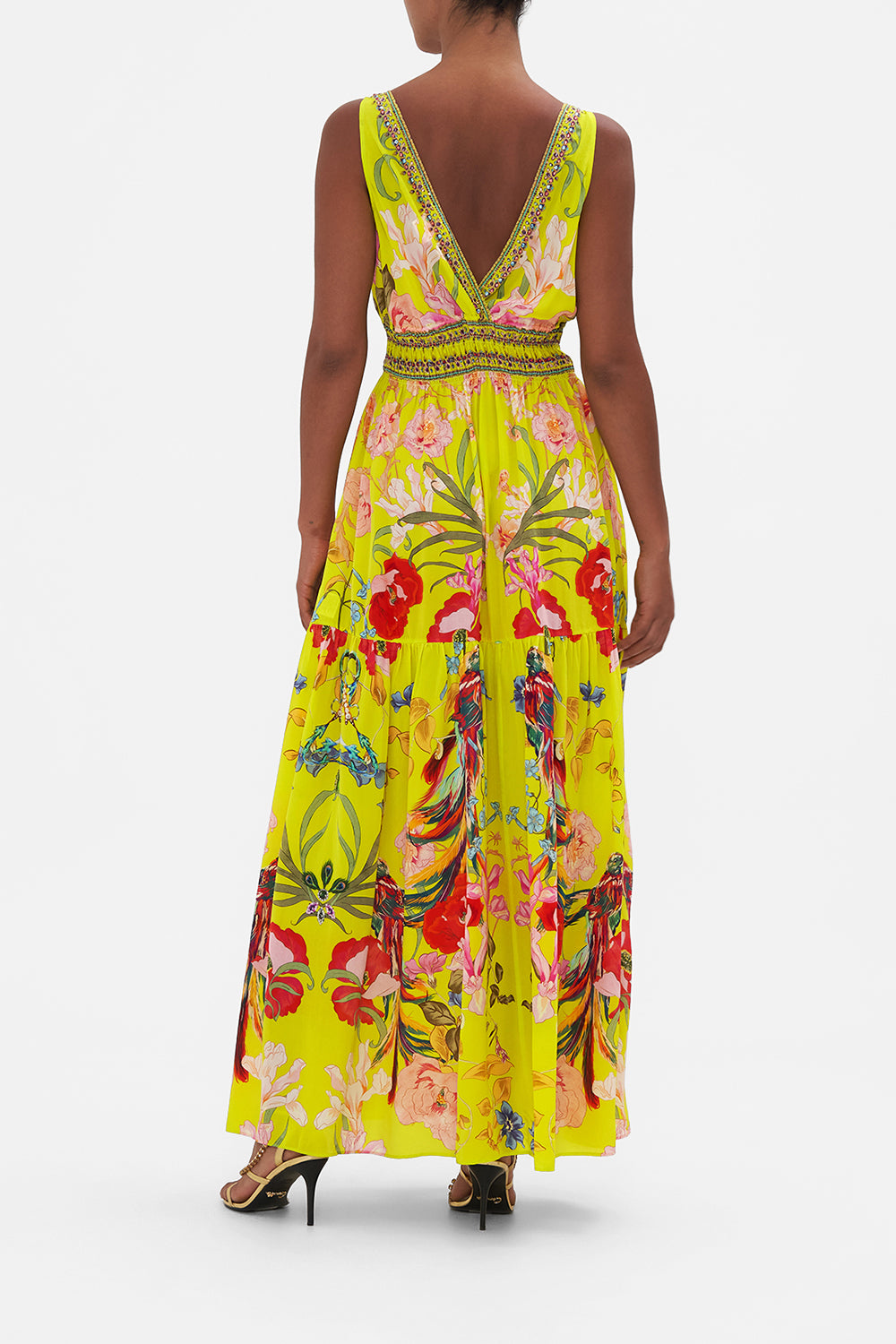 SHIRRED WAIST DETAIL LONG DRESS PEACOCK PROUD