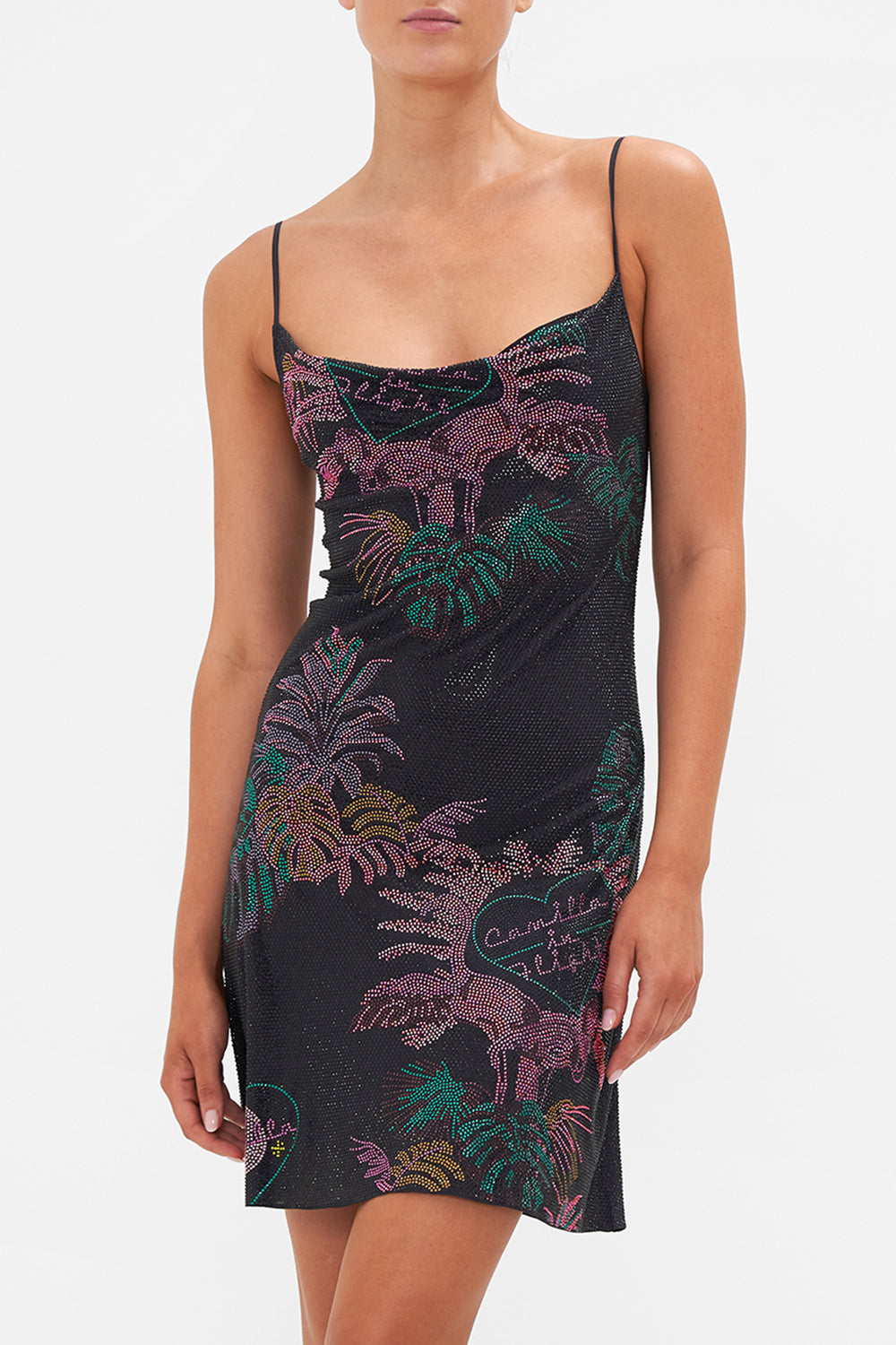 EMBELLISHED SHORT BIAS SLIP NAUGHTY NEON