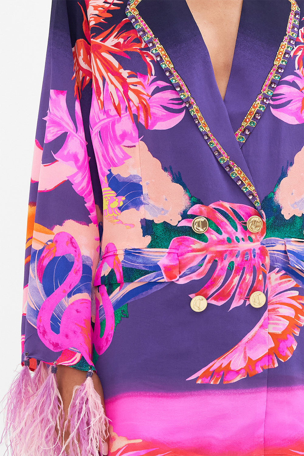 FLARED SLEEVE DOUBLE BREASTED JACKET FLIGHT OF THE FLAMINGO