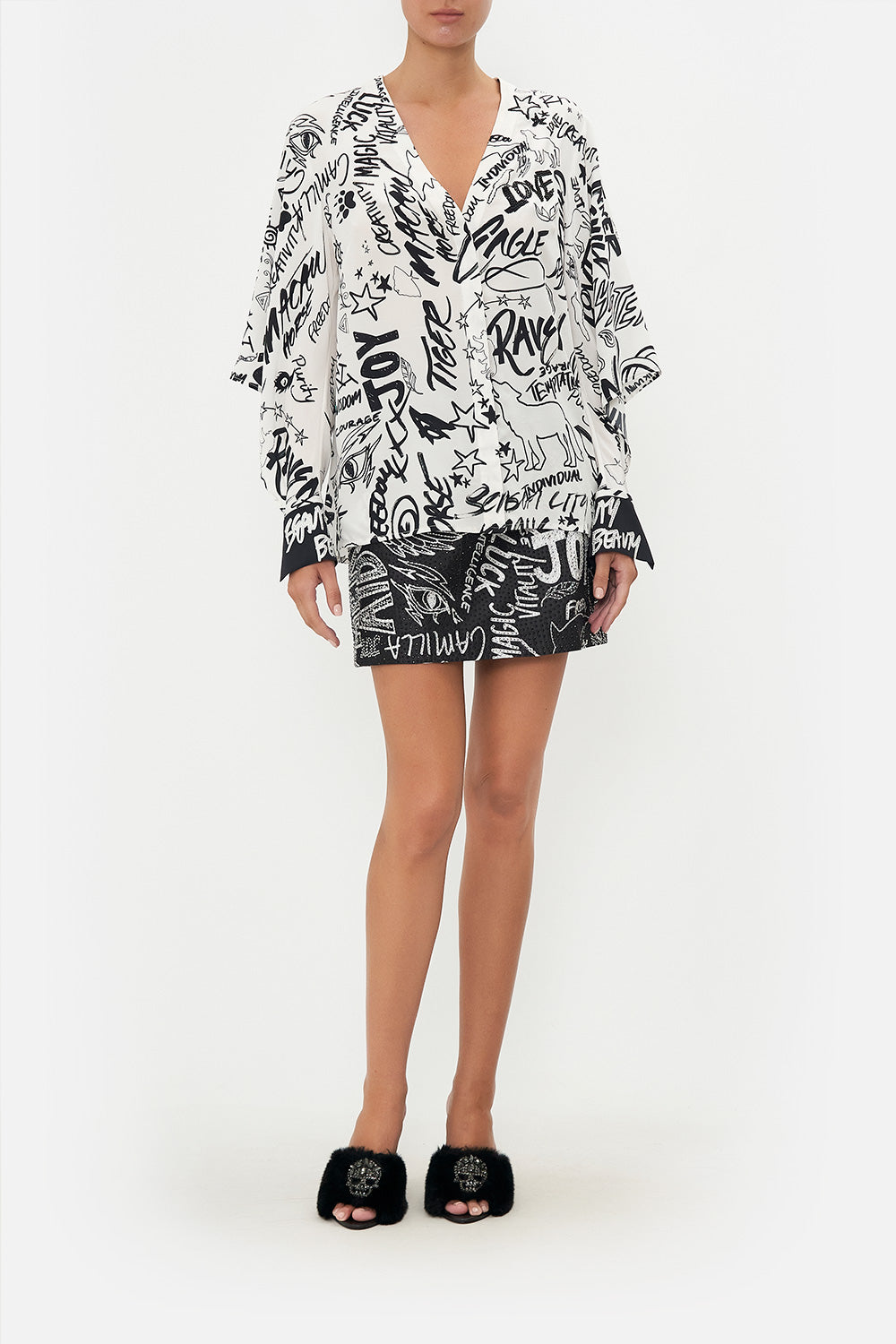 DRAPED OPEN SLEEVE BLOUSE CREATURE FEATURE