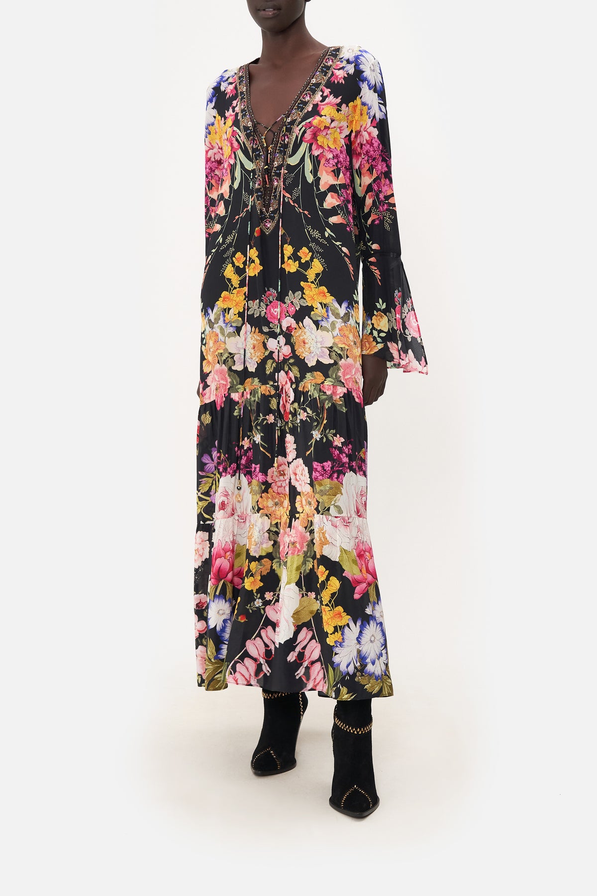 LACE UP DRESS WITH TIERED HEM LIBERTINE LADY