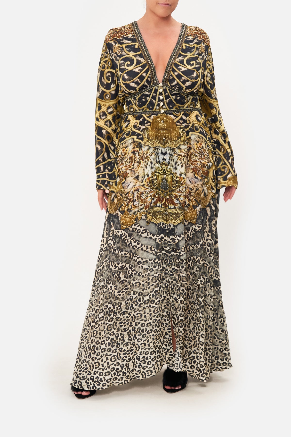 KIMONO SLEEVE DRESS WITH SHIRRING DETAIL ARMADA