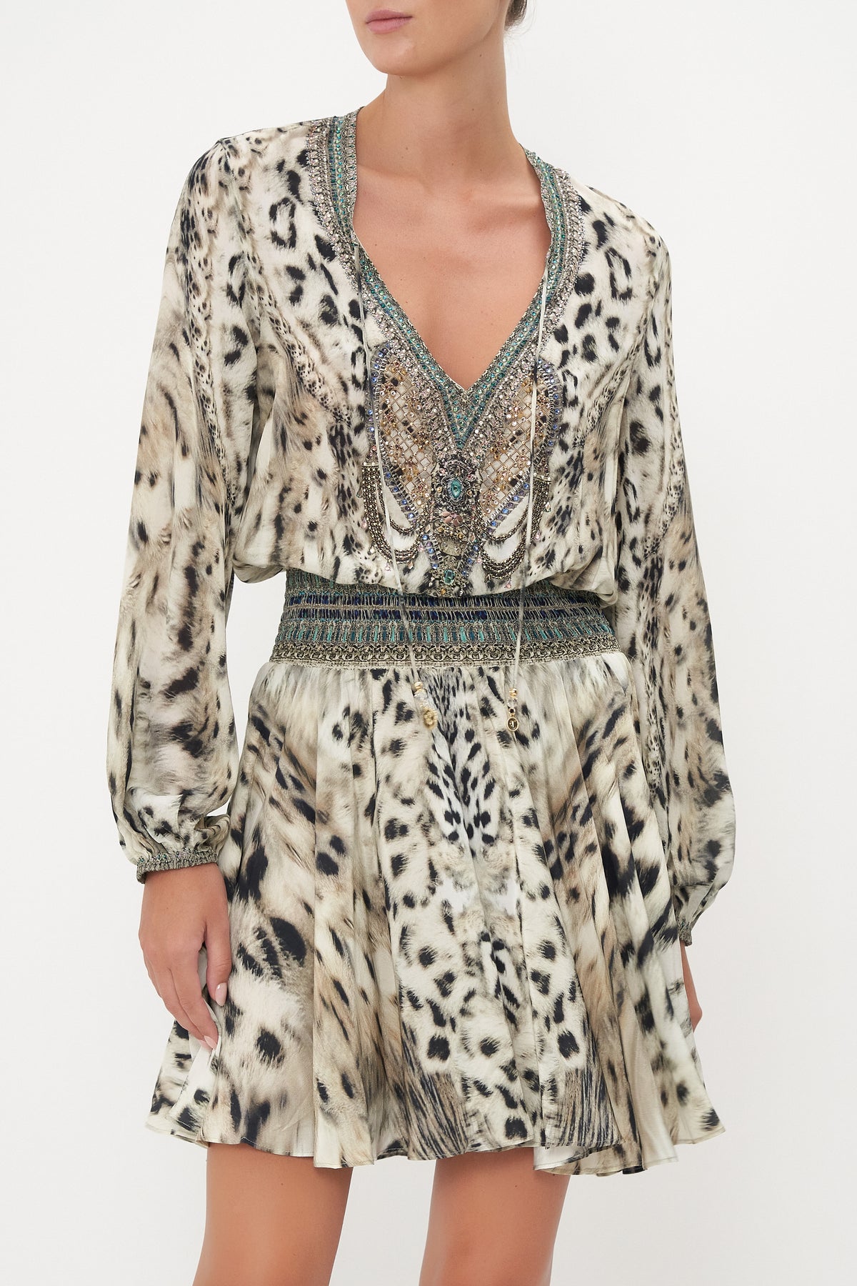 SHIRRED RELAXED SHORT DRESS SNOW WHISPERS