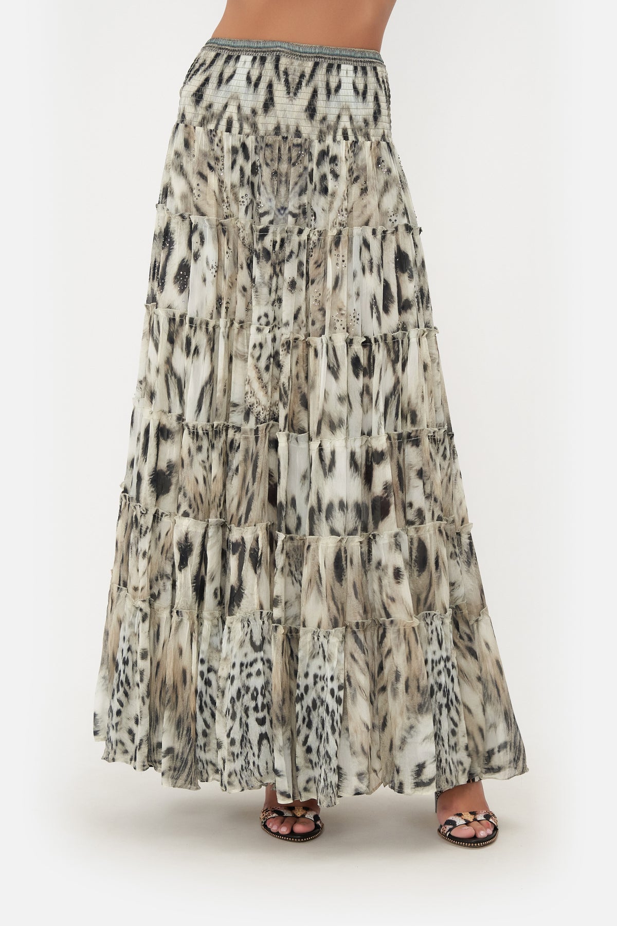 SHEER TIERED MAXI SKIRT SNOW WHISPERS