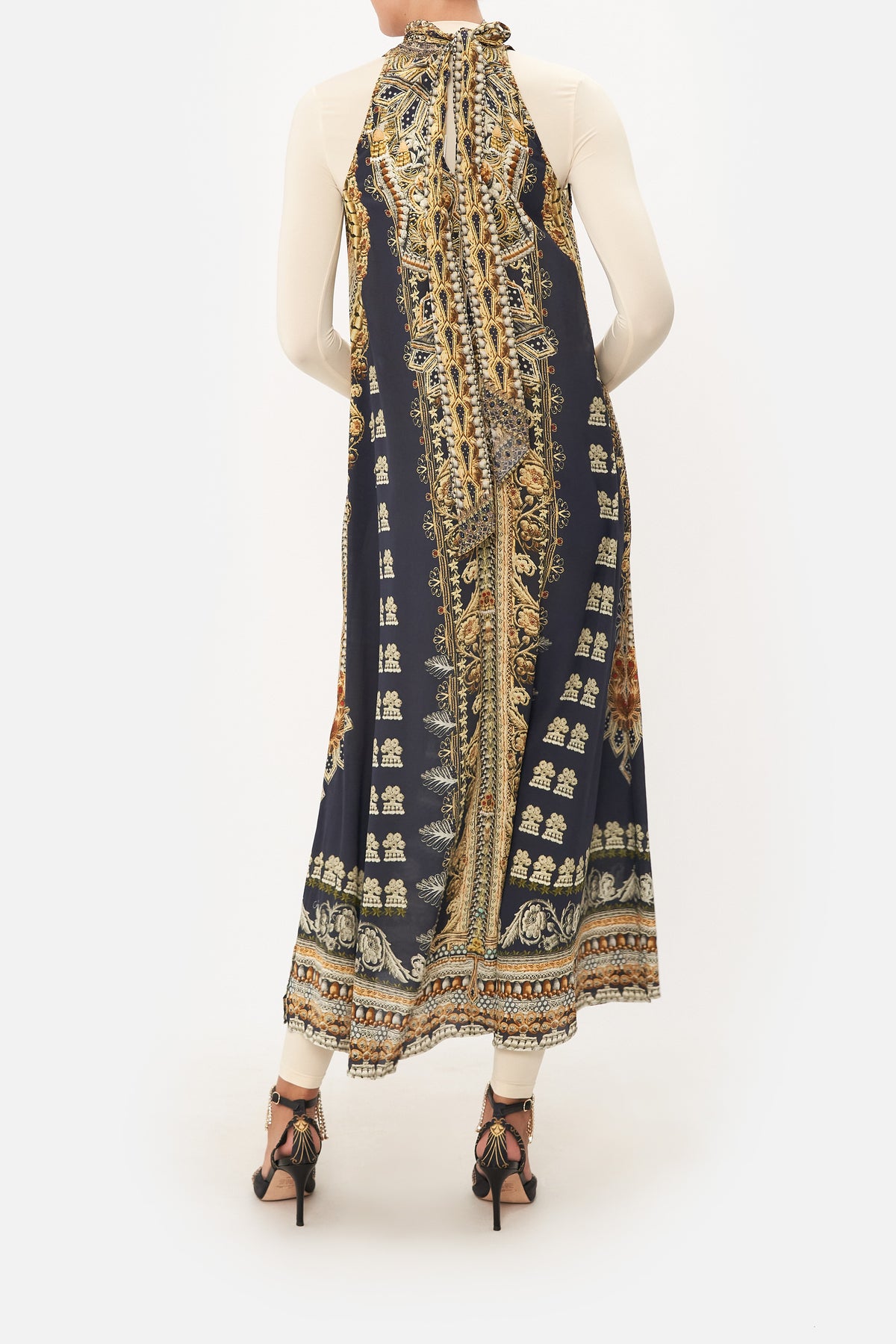 HIGH NECK DRESS WITH BACK NECK TIE ITS ALL OVER TORERO