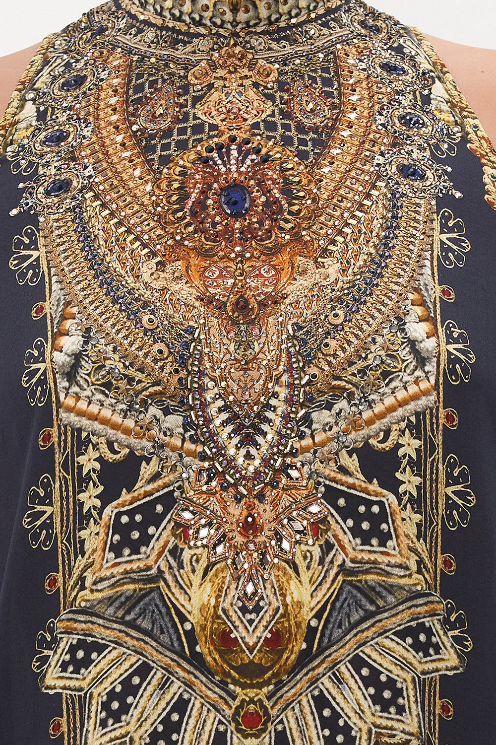 HIGH NECK DRESS WITH BACK NECK TIE ITS ALL OVER TORERO