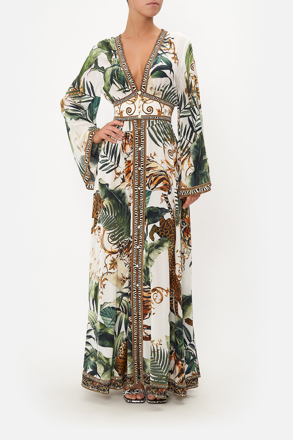 KIMONO SLEEVE DRESS WITH SHIRRING DETAIL TIGER TRAP