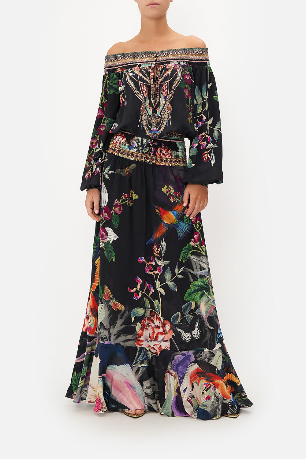 OFF SHOULDER SHIRRED DRESS PARADISO PLACE