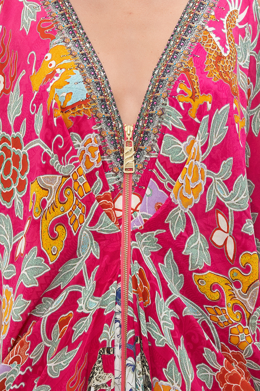 LONG DRAPE DRESS WITH ZIP FRONT TASTE OF TWILIGHT