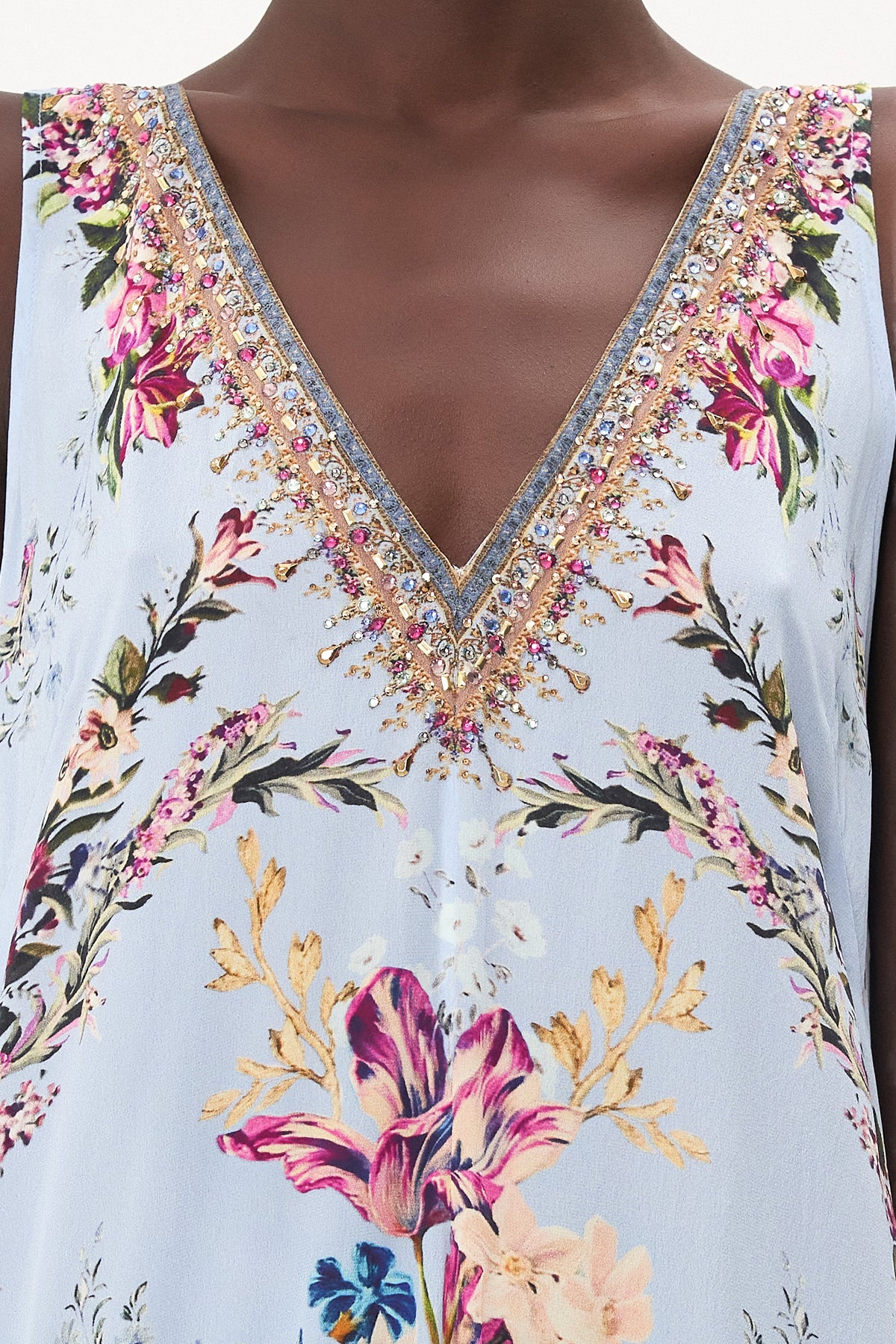 V NECK FLARED JUMPSUIT FLORAFUL