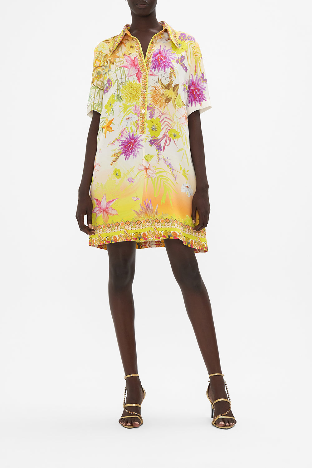 Short Sleeve Mini Shirt Dress How Does Your Garden Grow print by CAMILLA