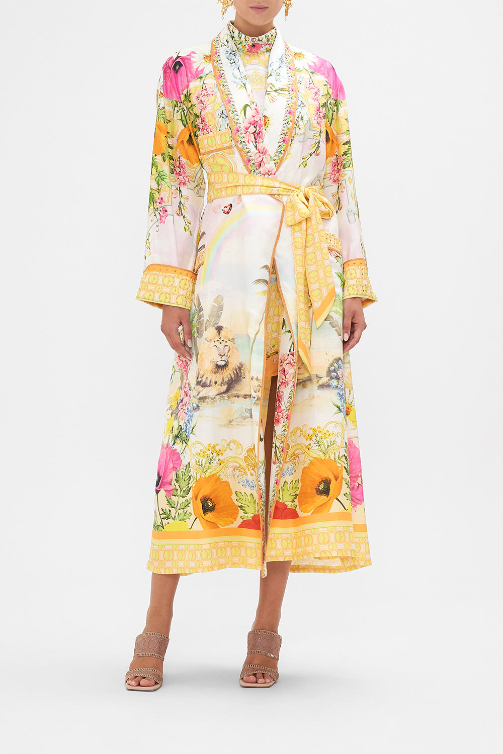 Long Robe With Tie Sunlight Symphony print by CAMILLA