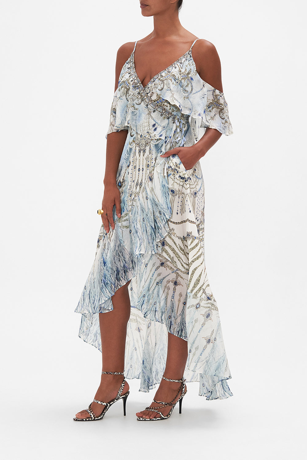 RUFFLE OVERLAYER WRAP DRESS SEAHORSE SONNET