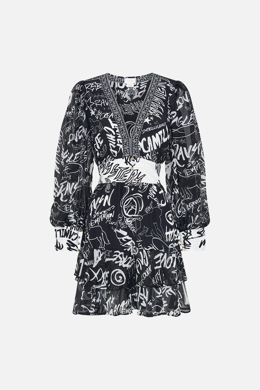 BUTTON FRONT FRILL DRESS SPIRIT SCRIBBLE