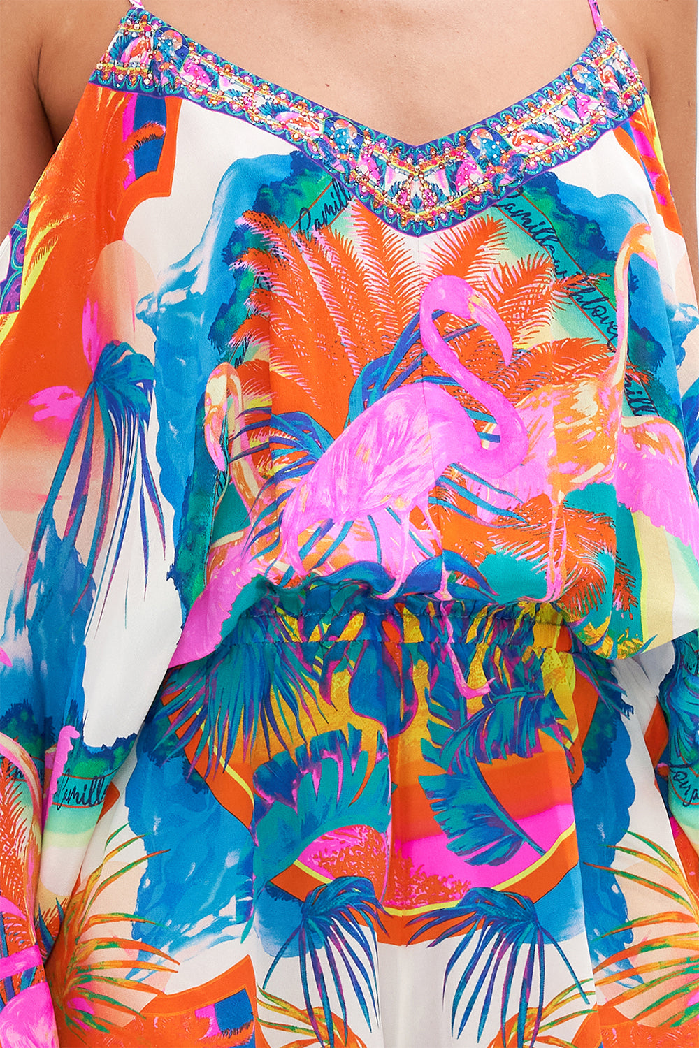 DROP SHOULDER PLAYSUIT FLAMENCO FLAMINGO