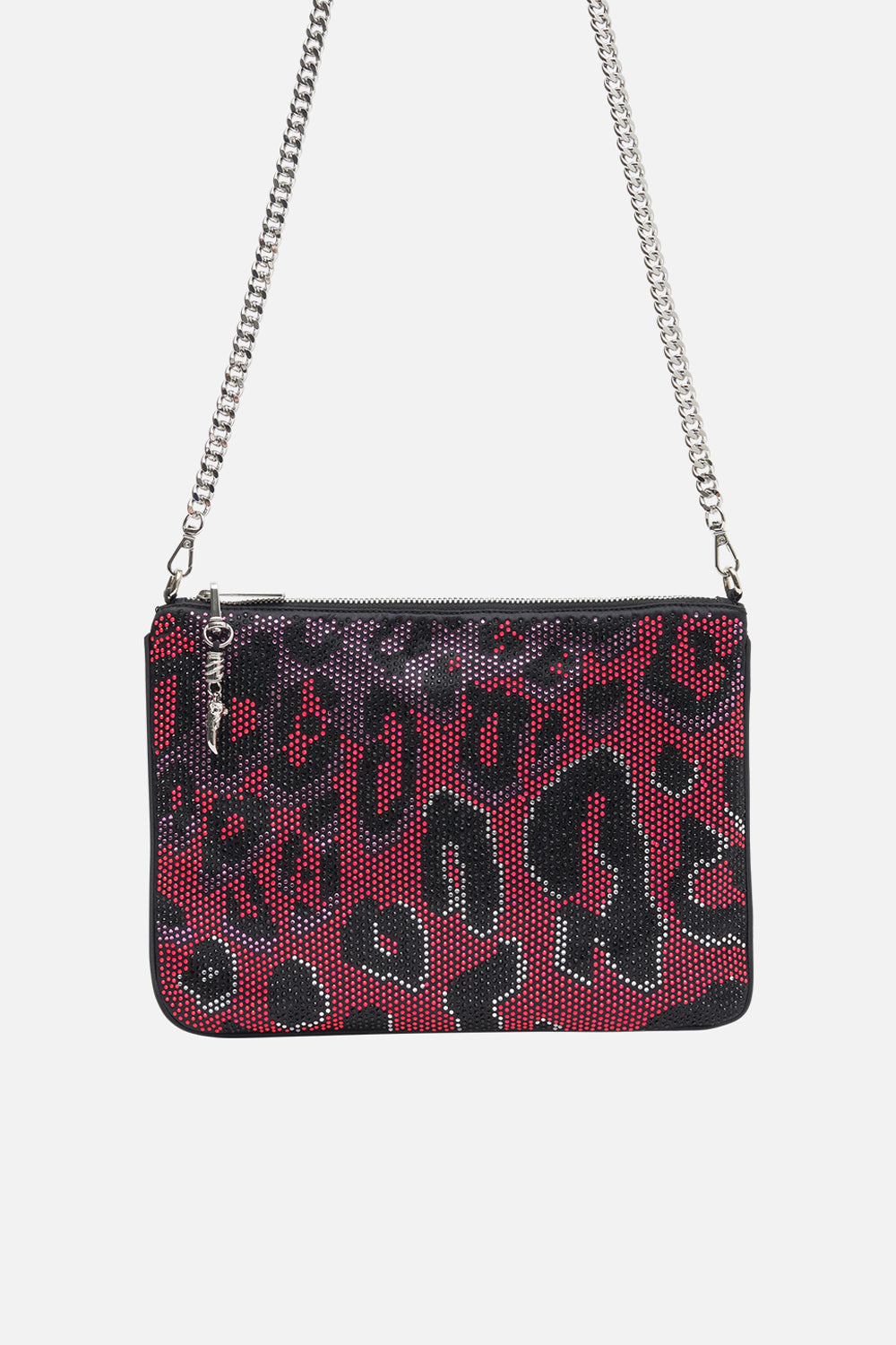 EMBELLISHED ZIP TOP CLUTCH WITH STRAP ALWAYS CHANGE YOUR SPOTS