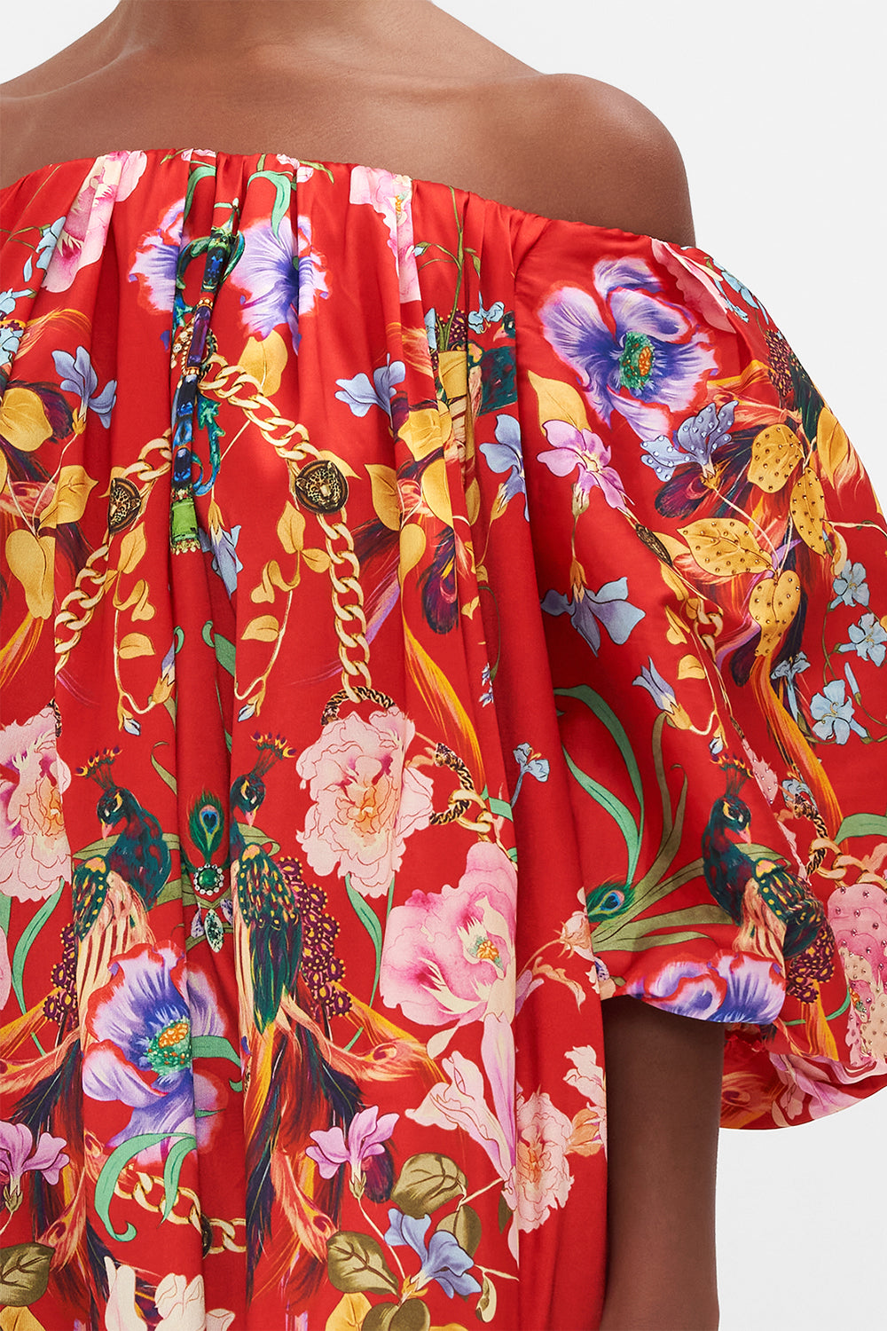 OFF SHOULDER PUFF DRESS RUFFLE SOME FEATHERS