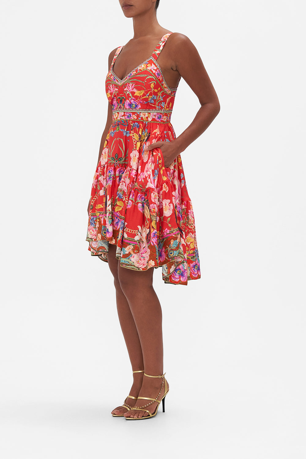 SHORT DRESS WITH FITTED BODICE RUFFLE SOME FEATHERS