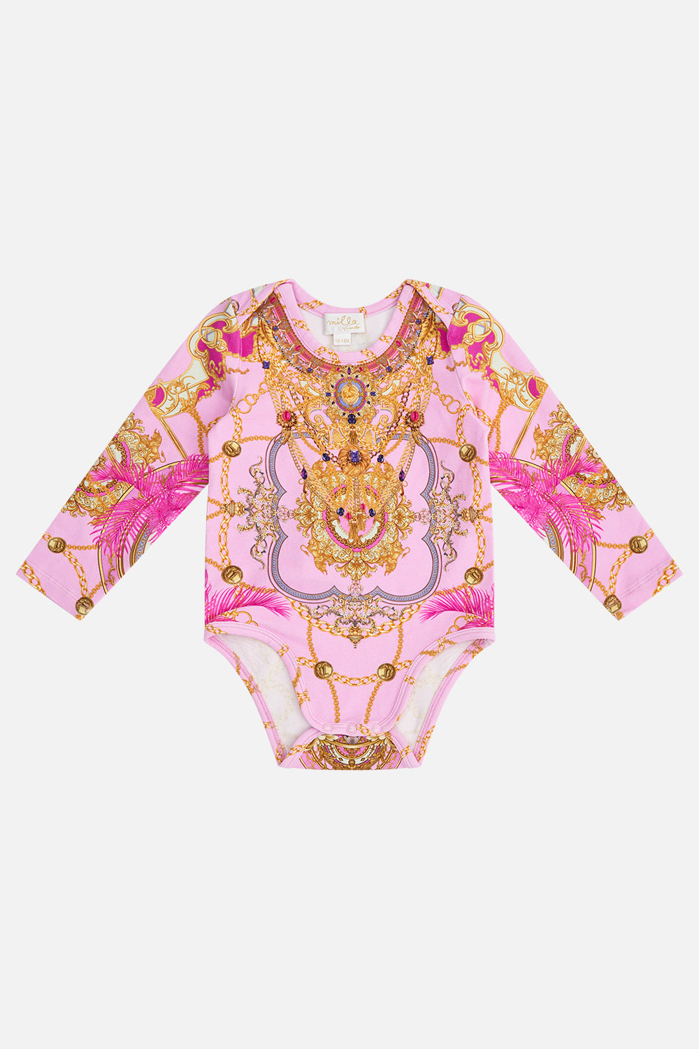 Product view of MILLA By CAMILLA babies bodysuit in TipToe The Tightrope print