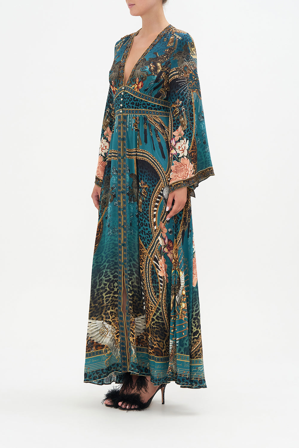 KIMONO SLEEVE DRESS WITH SHIRRING DETAIL TIGER PANTS