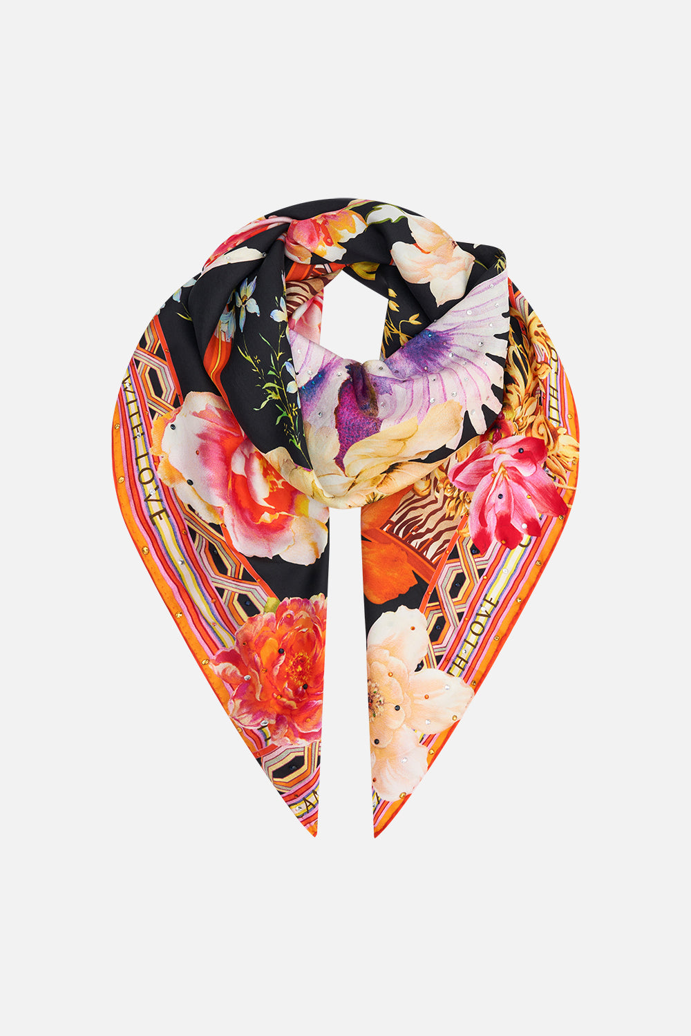 Product view of CAMILLA silk floral scarf in Secret History print