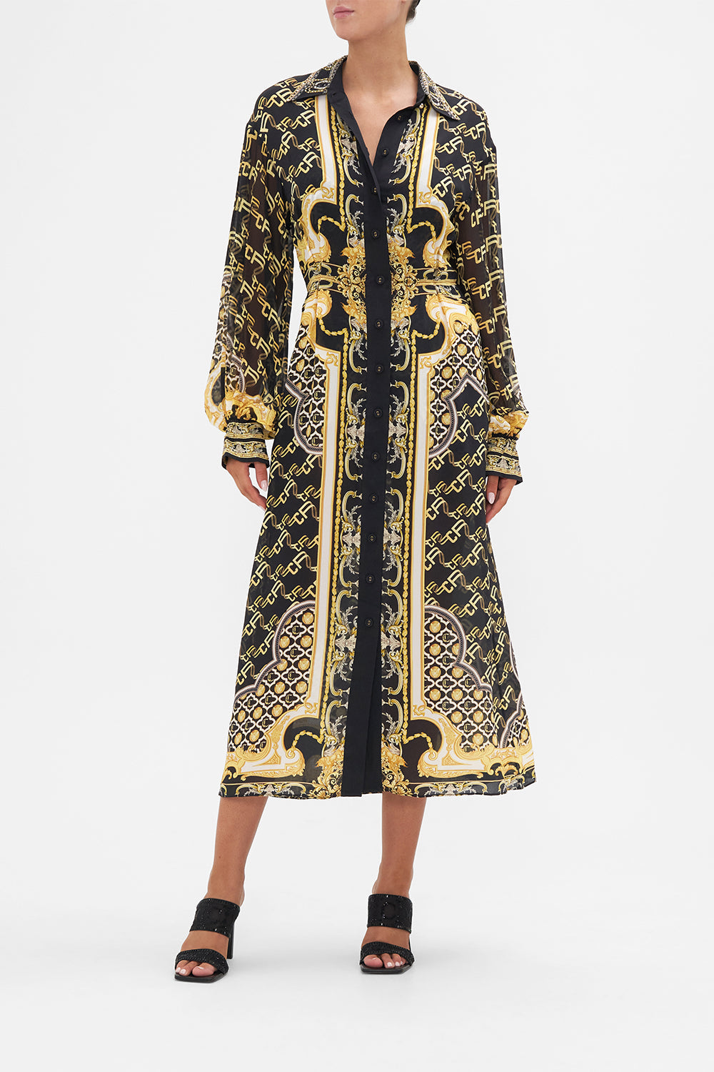 Camilladress Unique Print Balloon Sleeves Button Up Shirt Elastic Waist Jogger Pants Holiday Set