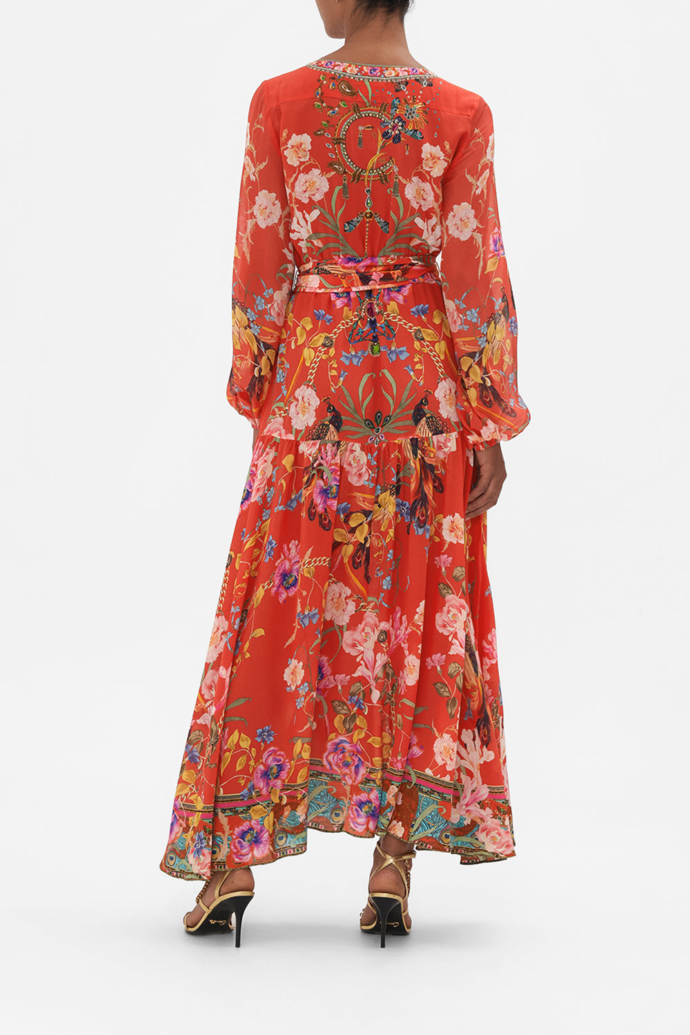 V NECK DRESS WITH BELT RUFFLE SOME FEATHERS