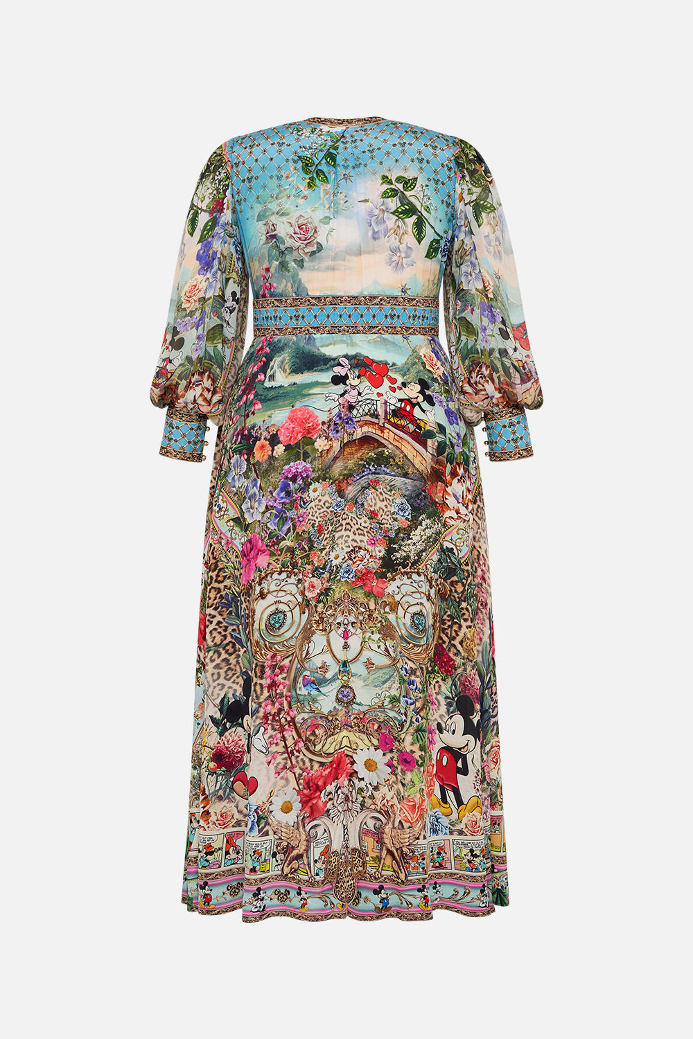 SHAPED WAISTBAND DRESS WITH GATHERED SLEEVES MICKEY TAKES A TRIP