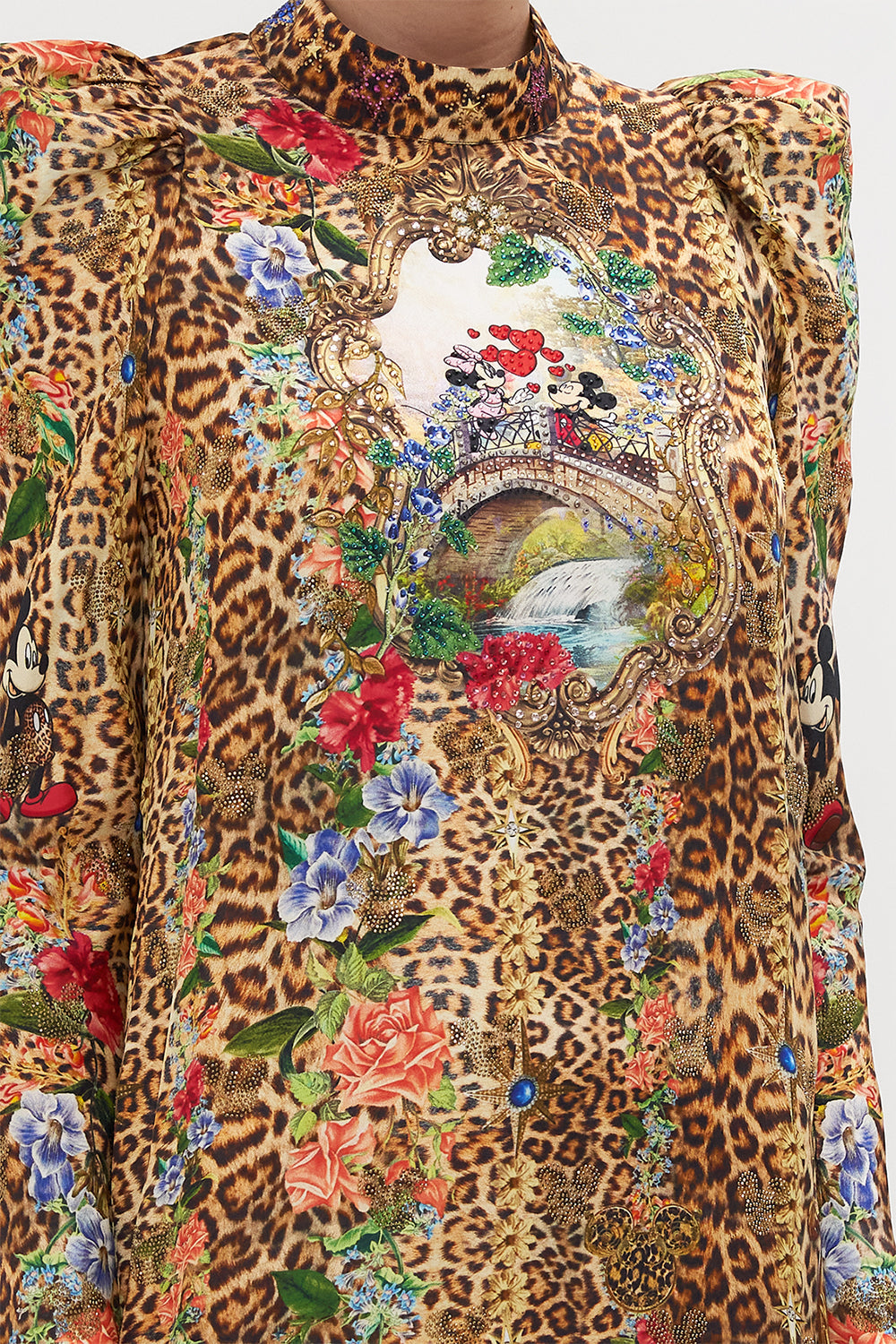 PUFF SLEEVE HIGH NECK MINI DRESS MICKEY MANIA