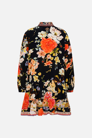 Back product view of CAMILLA floral silk shirdress in Secret History print