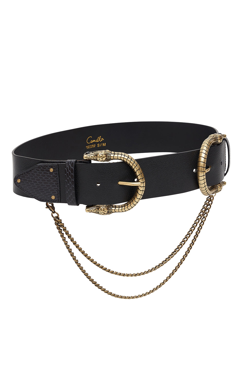 DOUBLE CROC LEATHER BELT SOLID BLACK