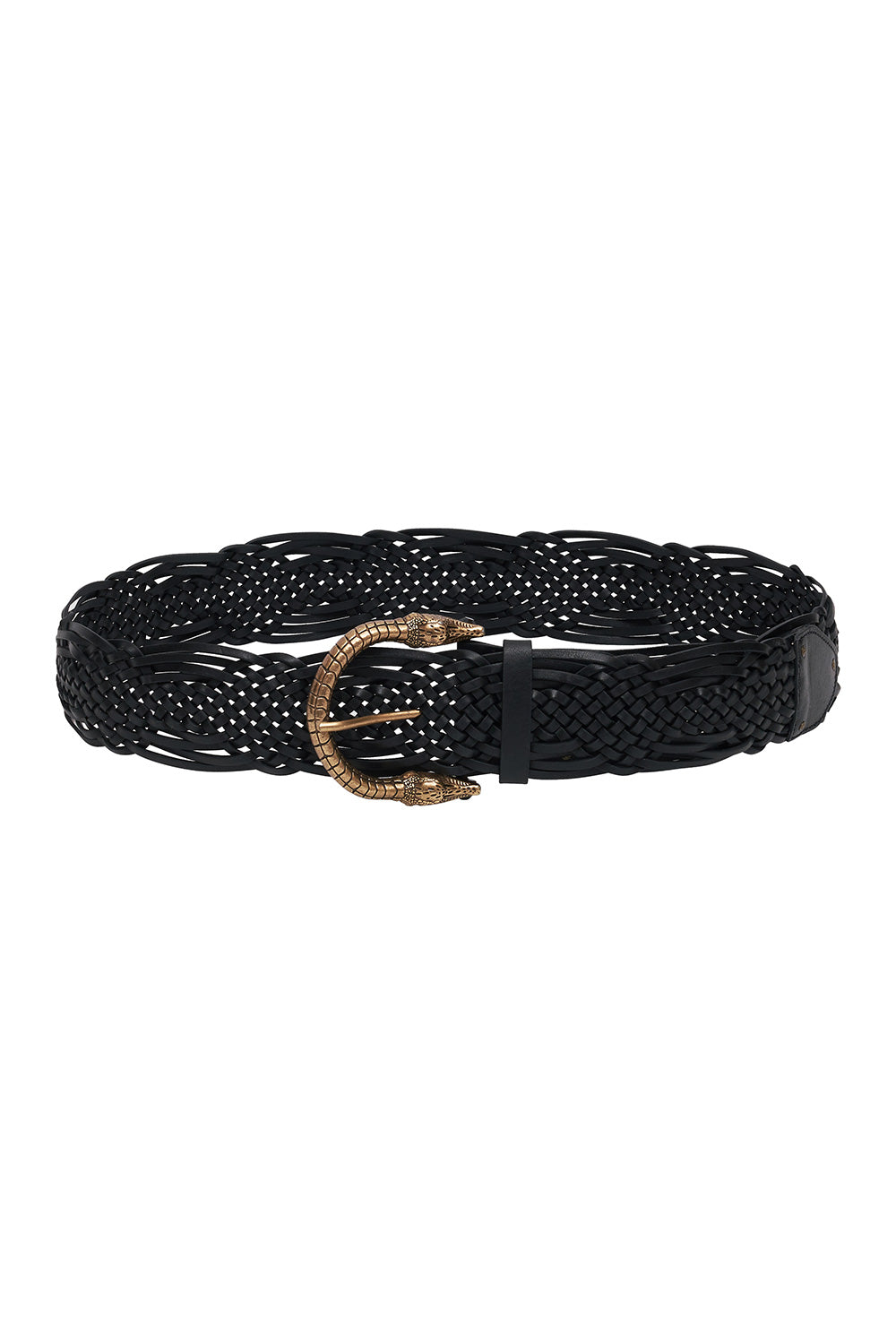 WOVEN LEATHER BELT SOLID BLACK