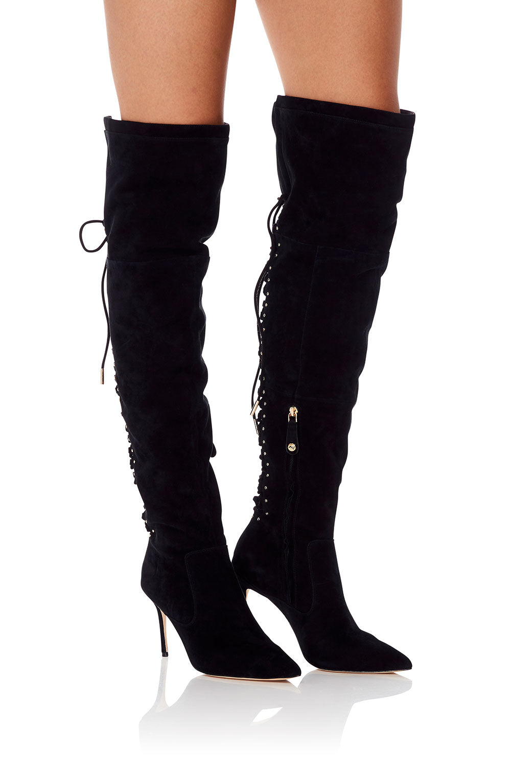 LACED THIGH HIGH BOOT BLACK CONTEMPORARY