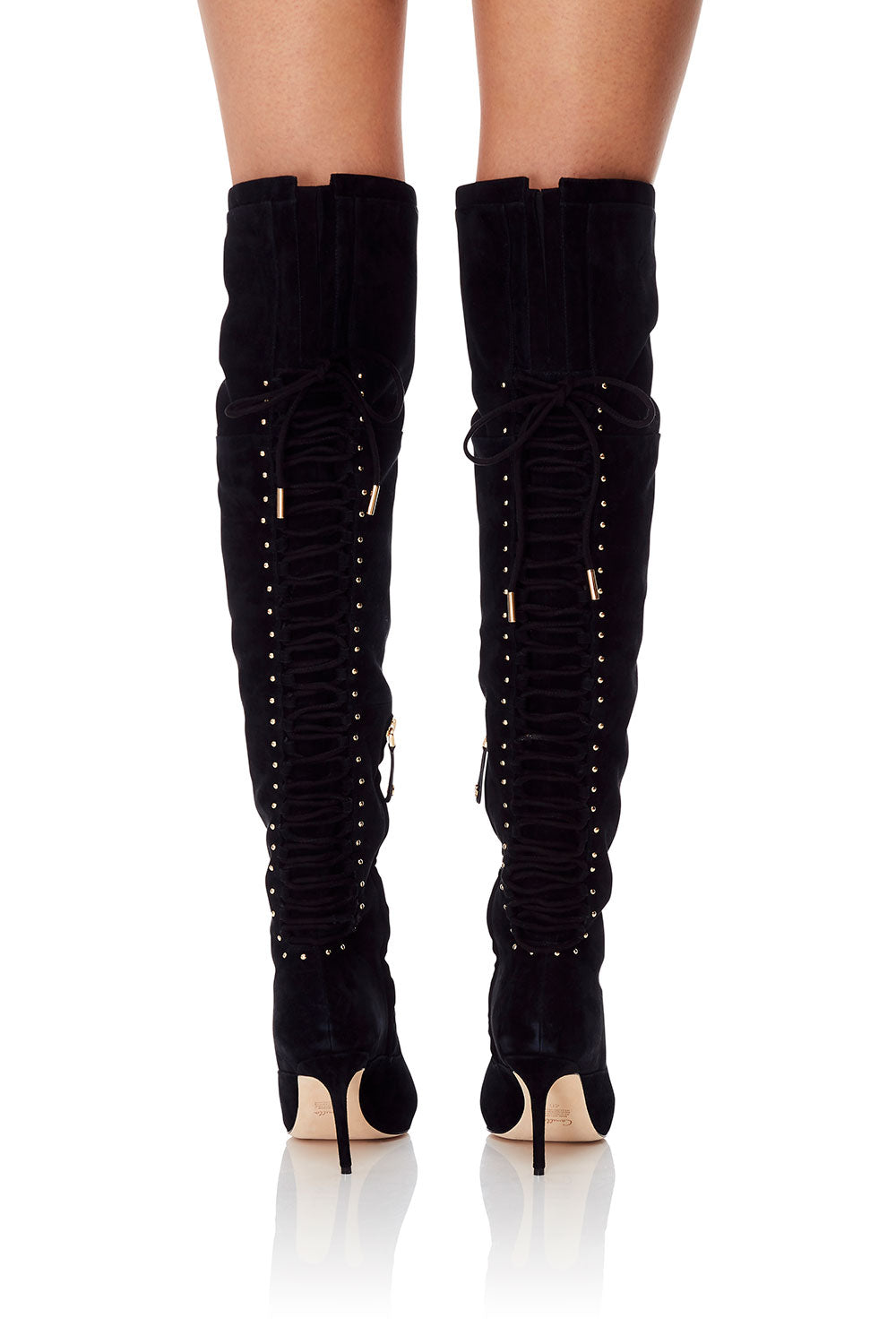 LACED THIGH HIGH BOOT BLACK CONTEMPORARY
