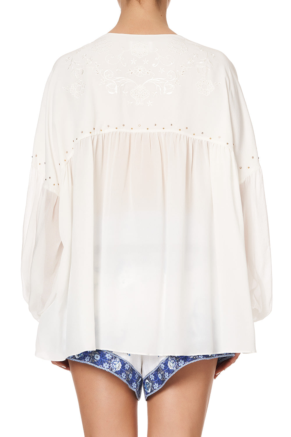 BLOUSON BLOUSE WITH NECK TIE SOLID WHITE