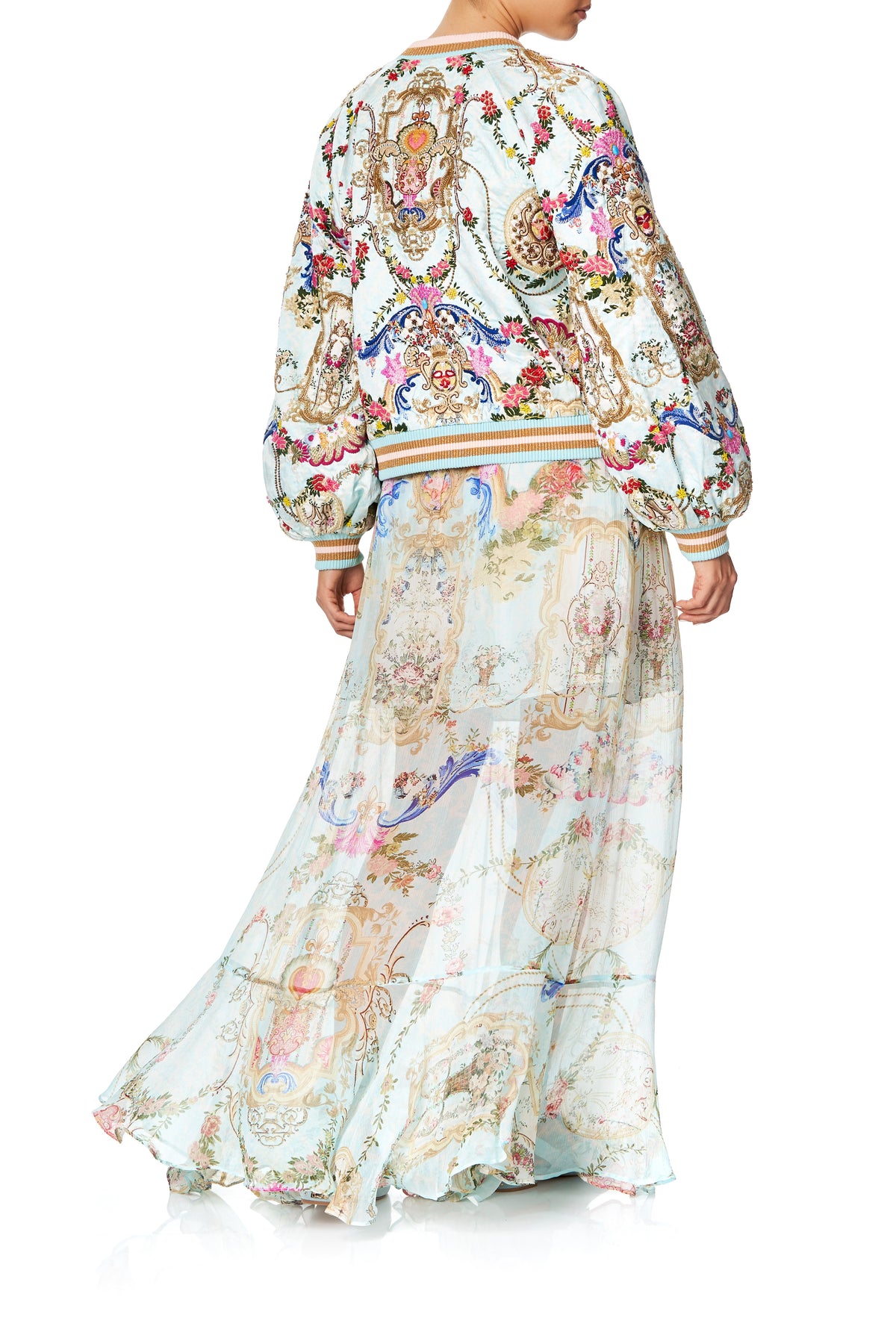 EMBELLISHED BLOUSON SLEEVE BOMBER VERSAILLES SKY