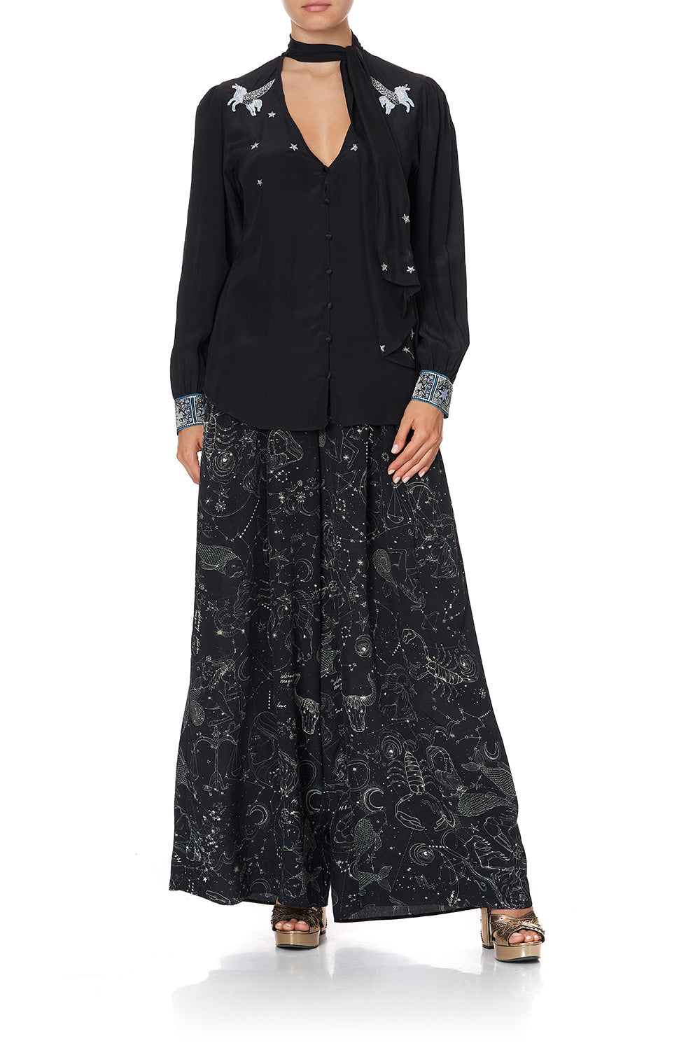 BUTTON DOWN BLOUSE WITH NECK TIE ASTRO DISCO