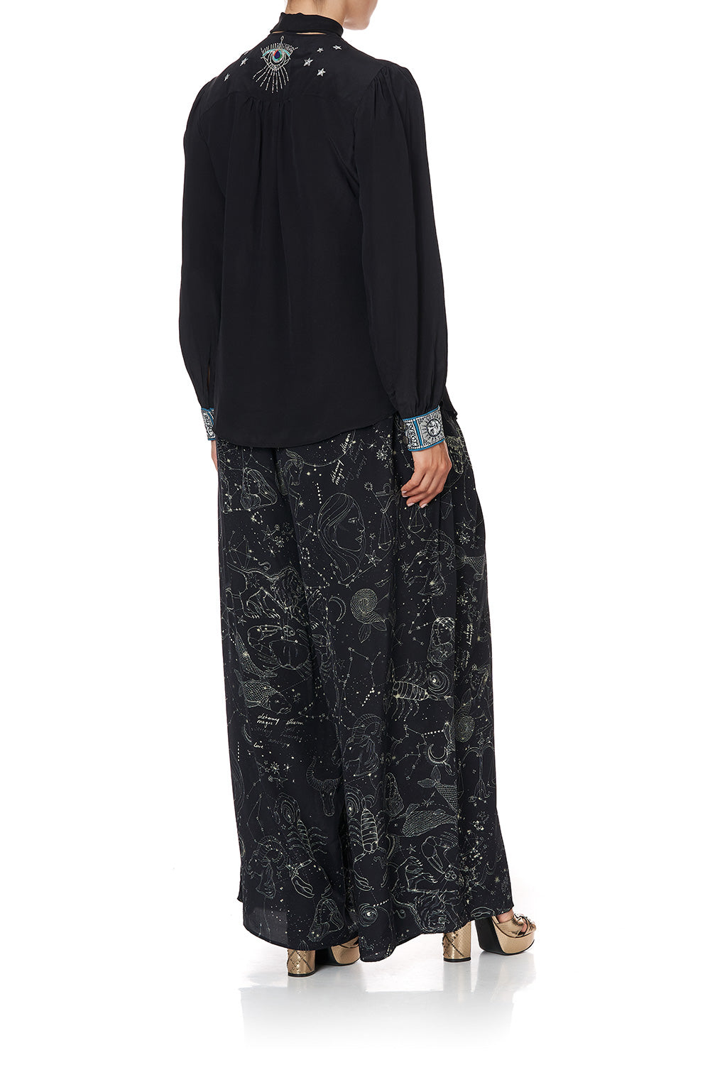 BUTTON DOWN BLOUSE WITH NECK TIE ASTRO DISCO