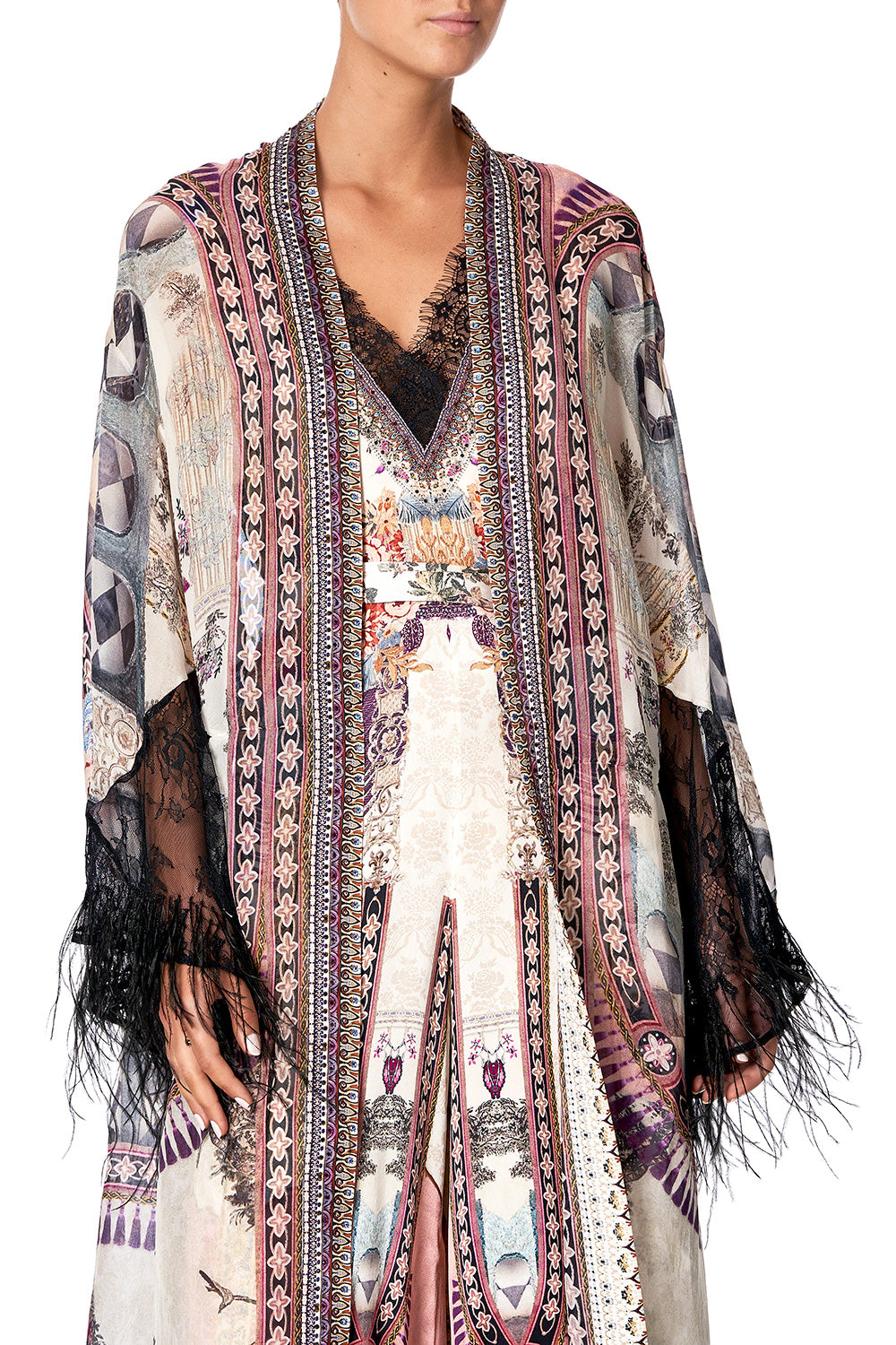 LAYERING ROBE WITH LACE INSERT VIOLET CITY