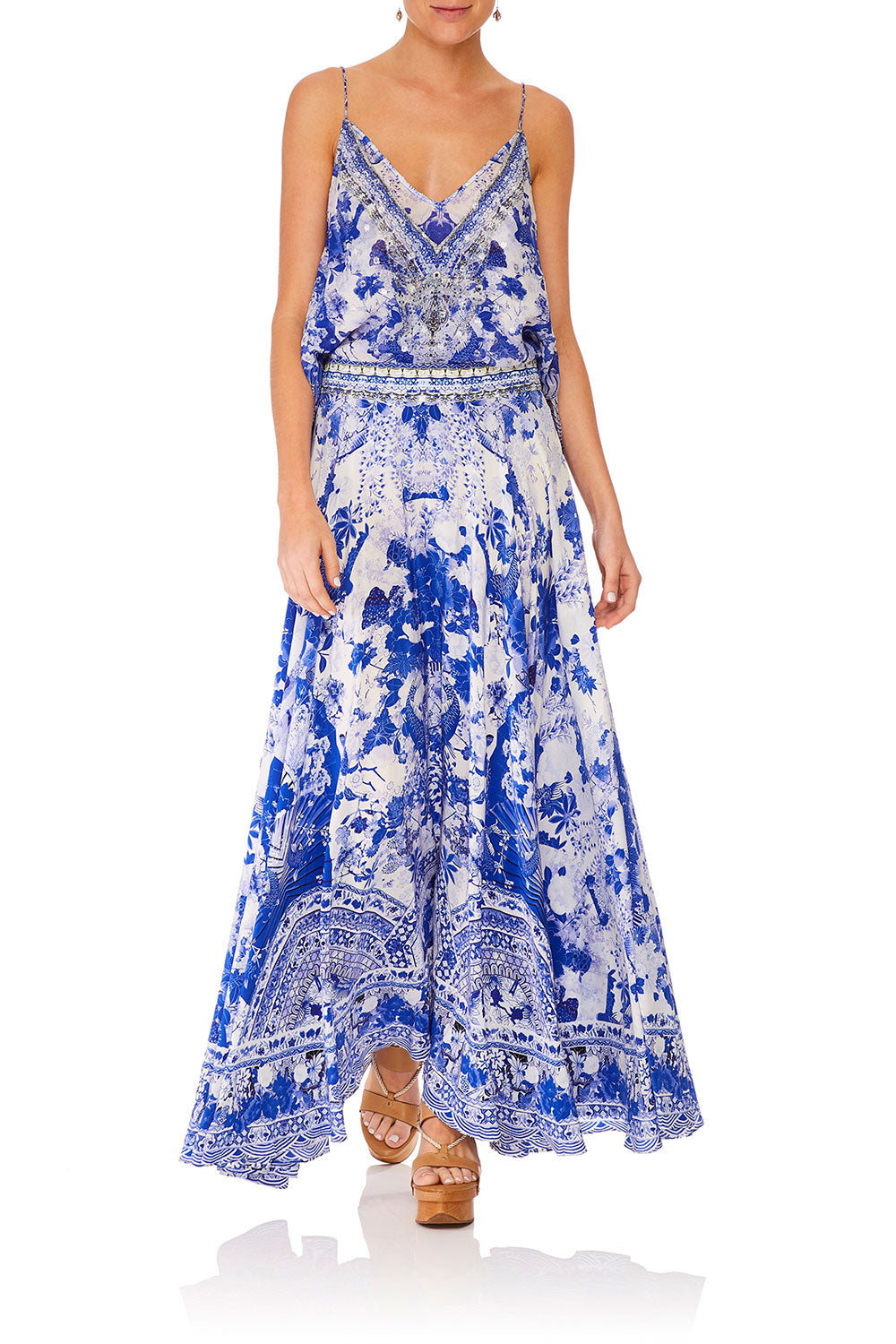 CAMILLA STRAP TOP W/ SHEER UNDERLAY THE FAN SEA