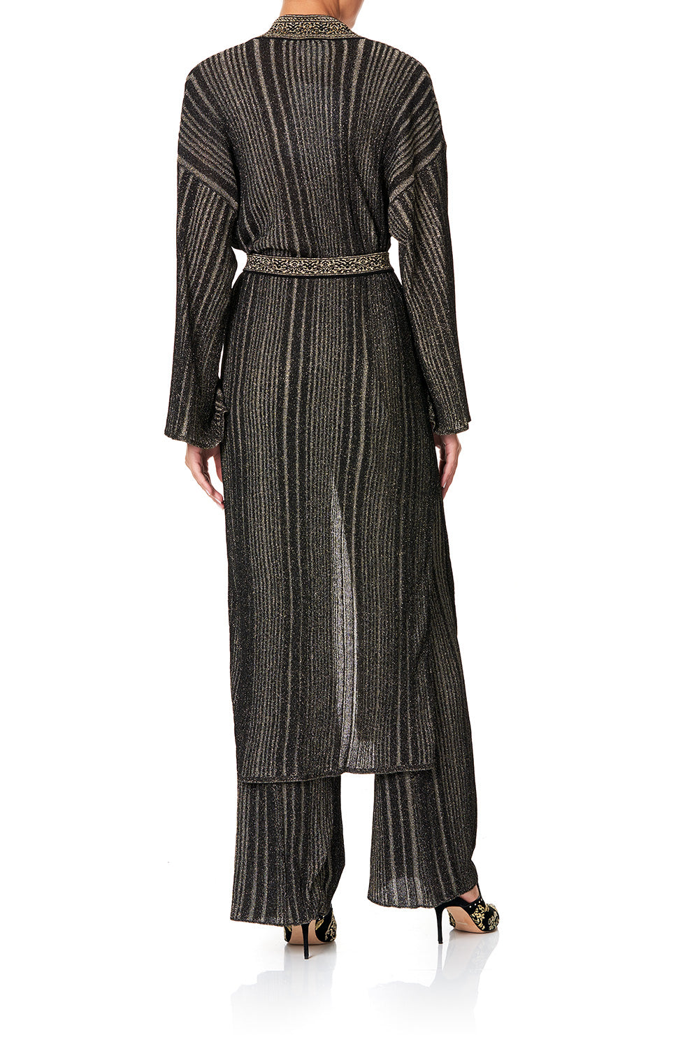 METALLIC KNIT CARDI WITH TIE REBELLE REBELLE