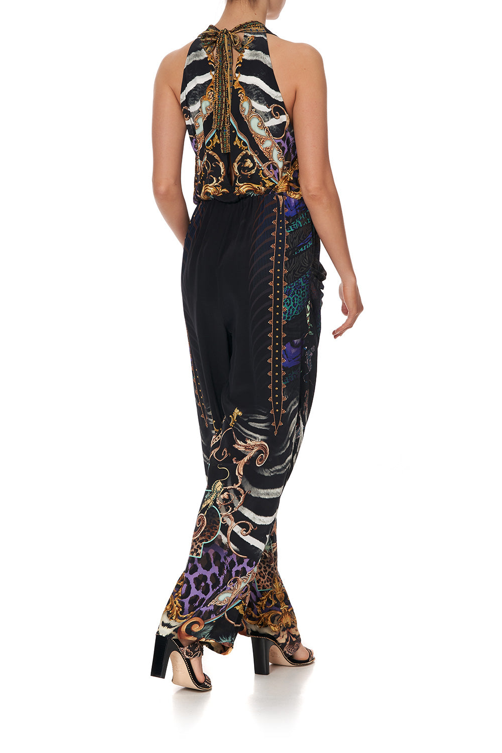 DRAPED FRONT BODICE JUMPSUIT WITH NECK TIE SHES GOT GRACE