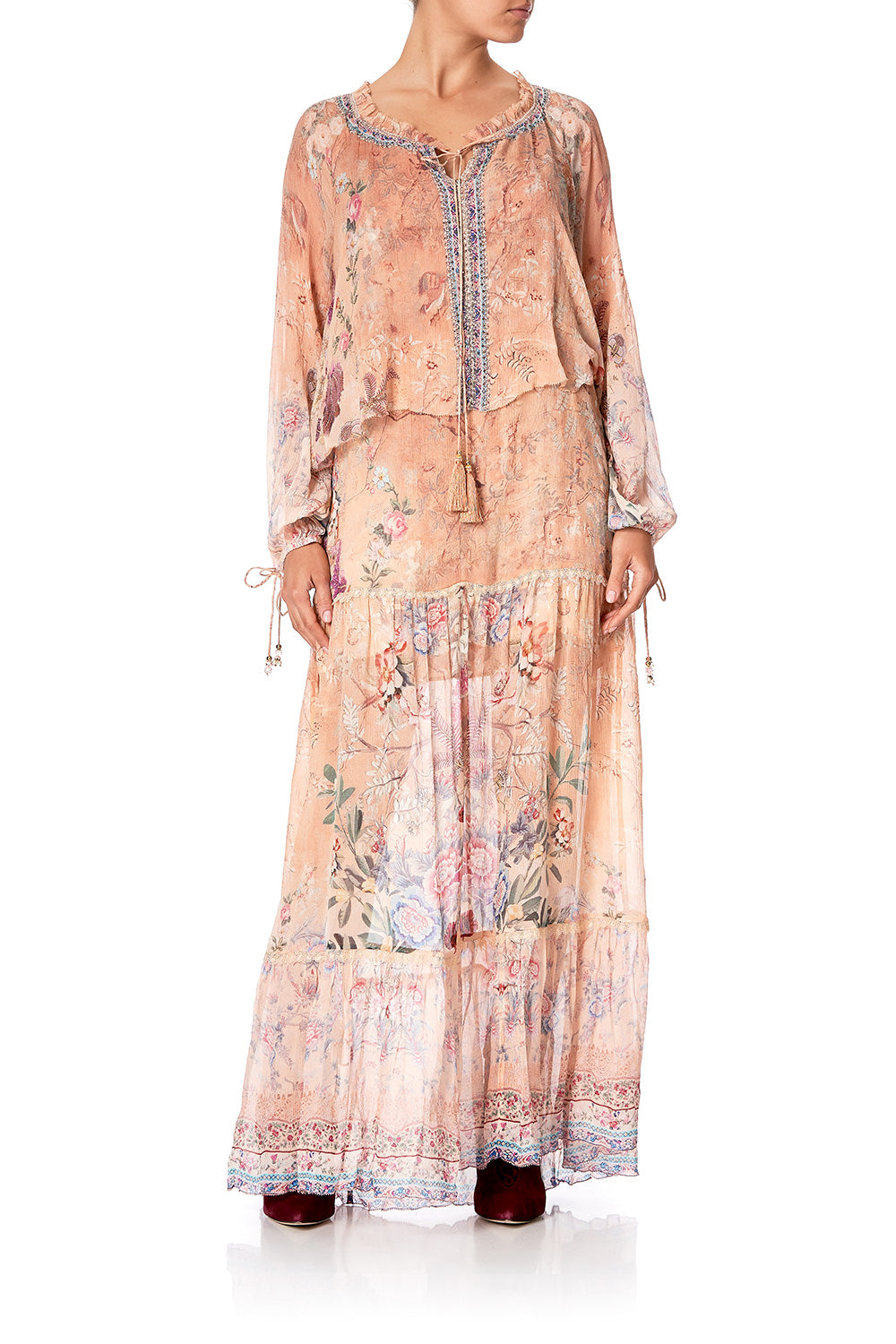 LONG TIERED DRESS WITH RUFFLED COLLAR ALL MY AVIGNON