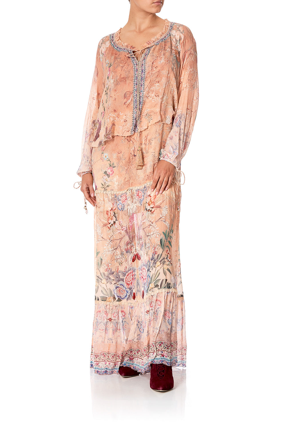 LONG TIERED DRESS WITH RUFFLED COLLAR ALL MY AVIGNON