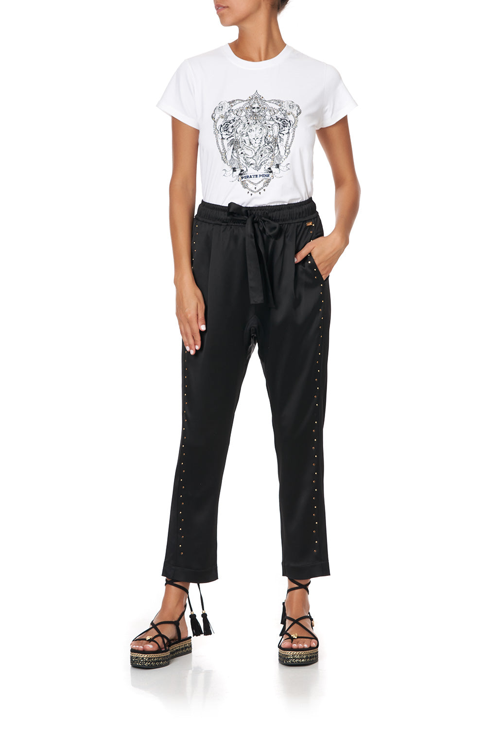 DROP CROTCH SLIM LEG PANT SOLID BLACK