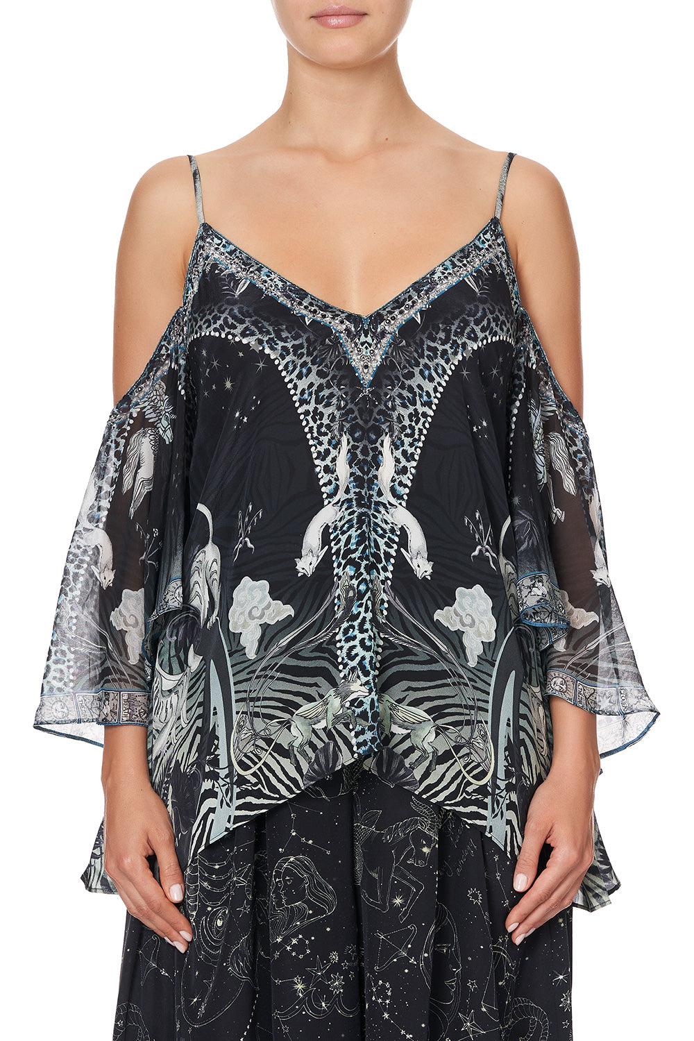 DROP SHOULDER STRAPPY BLOUSE ASTRO DISCO