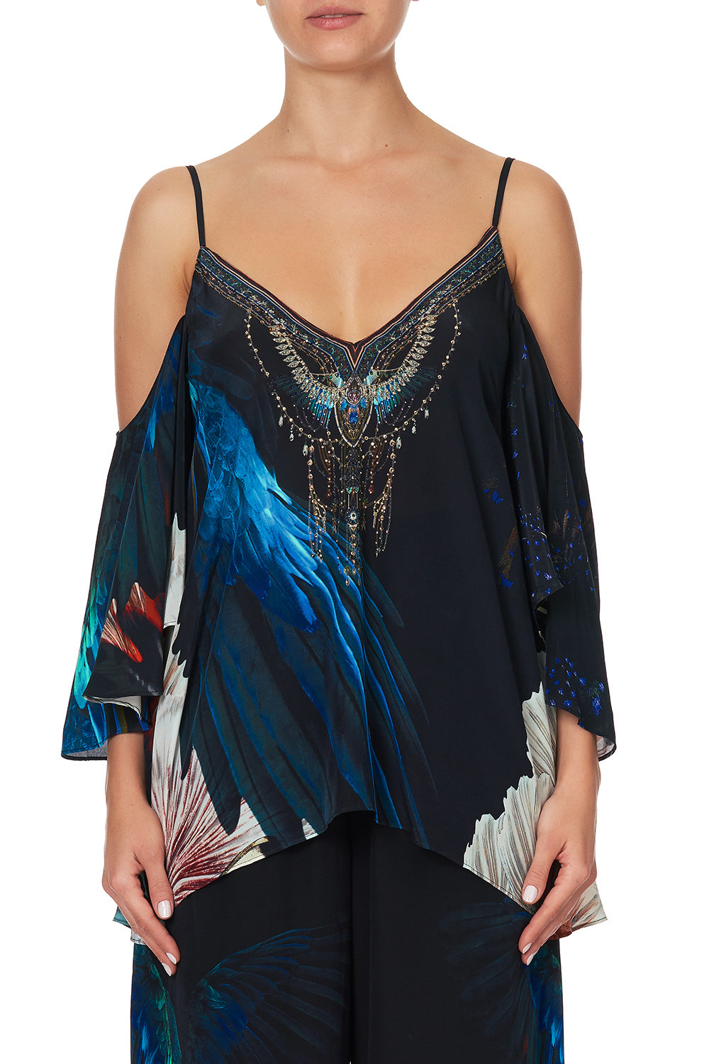 DROP SHOULDER STRAPPY BLOUSE NIGHT FLIGHT