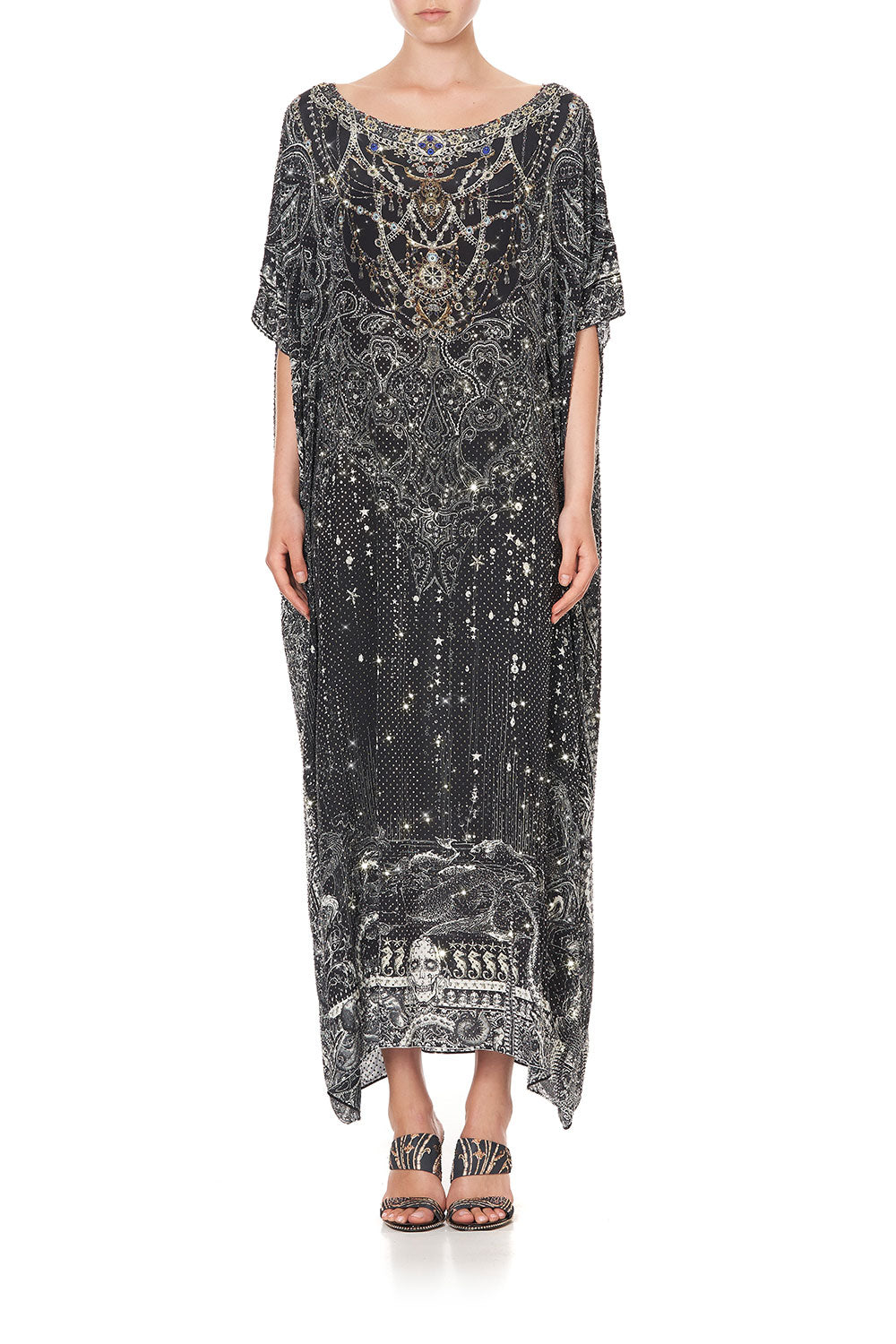 EMBELLISHED ROUND NECK KAFTAN MIDNIGHT PEARL